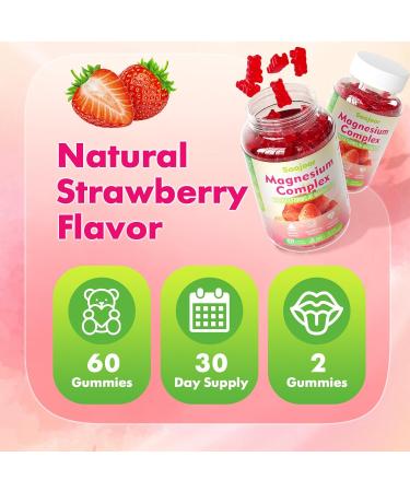 Magnesium Complex Gummies with 12 Forms of Magnesium (Citrate Glycinate Malate Oxide and More) Plus Vitamins B6 B12 and C. for Women and Men Strawberry Flavor 60 Count - Buy Online on GoSupps.com