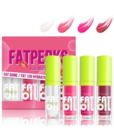 4PCS Fat lip oil Lip Oil Set - Long Lasting Lip Oil Light Lip gloss Set - Glitter Liquid Lip Gloss - Moisturizing Tinted Lip Gloss Lip Plumper Lip Balm - High-Shine A 4PCS A 4PCS