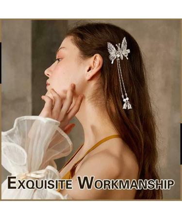 Elegant Butterfly Hairpin Set | Pearl Hair Comb Clips for Brides & Girls | Antique Silver Butterfly Hair Accessories (2 PCs) - Buy Online on GoSupps.com