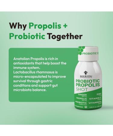 Bee and You Propolis Immune Shot Probiotic Vitamin C Vitamin D3 Zinc Ginger Immune Support Gut Health Digestive Health Bioactive 1.69 Fl. oz 12 Pack Ginger & Orange Juice - Buy Online on GoSupps.com