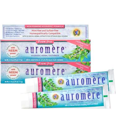 Auromere Ayurvedic Herbal Toothpaste Cardamom Fennel Foam Free - Vegan Natural Non GMO SLS Free Fluoride Free Gluten Free with Neem & Peelu (4.16 oz) 2 Pack 4.16 Ounce (Pack of 2)