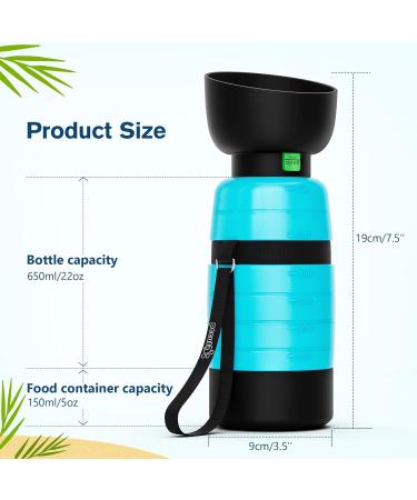 Pecute 650ml Dogs Water Bottle & Food Container 3-in-1 - Portable Portable Puppy Drinking Bottle for Travel & Walks - Light Blue - Buy Online on GoSupps.com