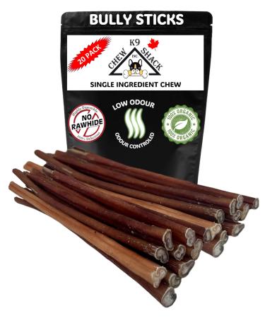 Bully Sticks - Low Odour - **12" Thin - 20 Pack Minimum** - Premium Single Ingredient Dog Chew - 100% Beef - All Natural/Organic - Dental Care - Rawhide Free
