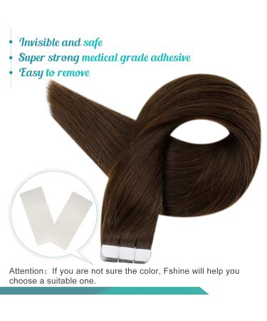 FSHINE Dark Brown Real Hair Extensions Tape - 50cm 50g 20 Pieces Remy Invisible Adhesive #4 Straight Hair Extensions - Buy Online on GoSupps.com