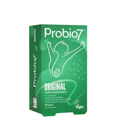 Probio7 Original | Vegan Approved | 7 Live Strains | 4 Billion CFU + 2 Types of Natural Fibre | Digestive Health Supplement (100 Capsules) 100 Count (Pack of 1)