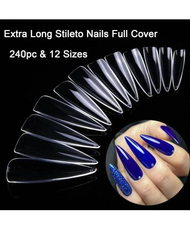 LoveOurHome 240pc Long Stiletto Nail Tips - XL Clear Acrylic False Nails for DIY Manicure | Pointy Full Cover Nail Art | Perfect for Women & Girls - Buy Online on GoSupps.com