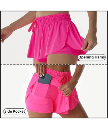 Flowy Butterfly Shorts for Women & Girls - Summer Cute Preppy Clothes for Teens - Hot Pink XS - Buy Online on GoSupps.com