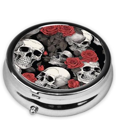 Flowers Skull Mini Round Pill Box | 3 Compartment Travel Pill Organizer | Portable Medicine Case for Home & Office - Buy Online on GoSupps.com