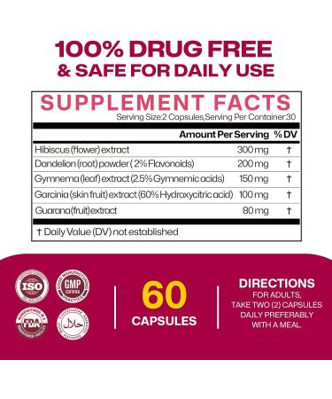 CRDT Appetite Suppressant Metabolism Booster for Weight Loss Fat Burner Supplement Garcinia Cambogia Guarana Hibiscus Dandelion Gynostemma Natural Support for Energy Levels 60 Capsules - Buy Online on GoSupps.com