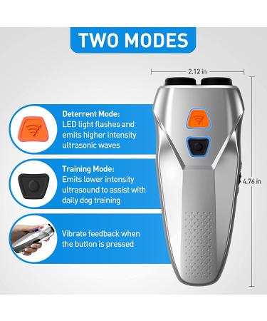 Dual Sensor Anti Barking Device with Training Modes | Ultrasonic Dog Barking Deterrent with LED Flashlight | Rechargeable Silver - Buy Online on GoSupps.com