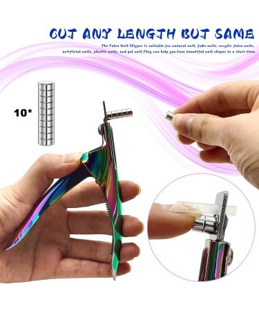 Professional Rainbow Acrylic Nail Cutter with Magnet Sizer & Adjustable Length Measurement - Precision Nail Clippers for Salon & Home Nail Art - Buy Online on GoSupps.com