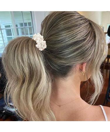 Brinie White Pearl Hair Ties - Pack of 2 Elastic Hair Bands with Rhinestone Ponytail Holder for Women and Girls - Buy Online on GoSupps.com