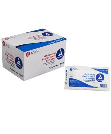 Dynarex Stretch Gauze Bandage Roll Sterile 3 Inches by 4 Yards - Box of 12 (1 Box)