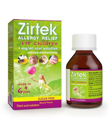 Zirtek Allergy Relief for Children 70ml Syrup | Hayfever Dust Pets and Hives | Cetirizine Antihistamine Solution | Helps Relieve Allergic Symptoms | for Adults and Children Over 6 Years