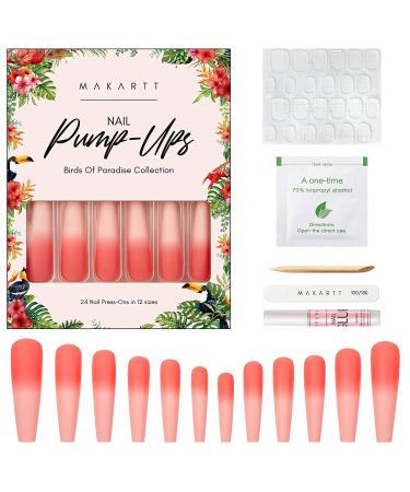 24Pcs Makartt Extra Long Press on Nail Kit Birds Of Paradise Orange | Gradient Color Acrylic Tips False Nails DIY Salon Set - Buy Online on GoSupps.com