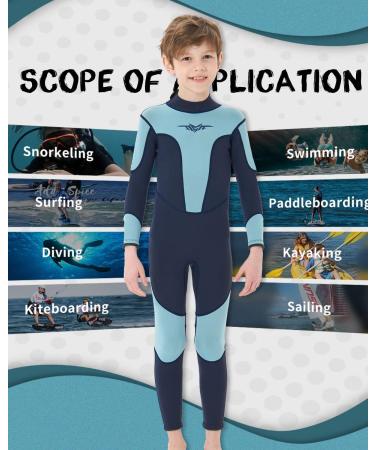 Seaskin 3mm Kids & Youth Back Zip Full Wetsuit 10 Navy+Blue | Durable & Comfortable - Buy Online on GoSupps.com