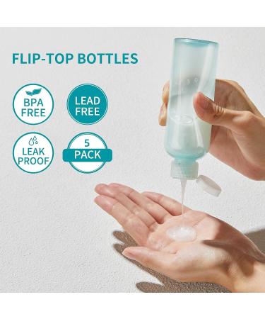 TOUREAL 100ML Travel Bottles Set - 5 Empty Cosmetic Bottles with Flip Cap & Funnel - Light Green Donor Plastic Bottle Set for Easy Filling - Buy Online on GoSupps.com