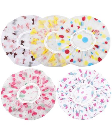 NATUCE 5 Pack Reusable Shower Cap Waterproof Shower Cap Elastic Bathing Cap Hair Protection Hair Cap for Women Spa Salon