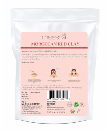 Meesha Moroccan Red Clay Powder - 3.5 oz (100g) | Detoxifying Oil-Absorbing 100% Natural for Face Masks & Hair Care - Buy Online on GoSupps.com
