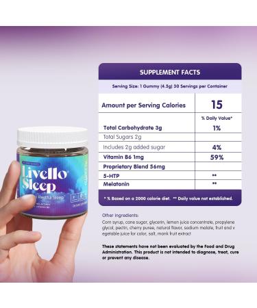 Alexsyn Livello Sleep Wild Berry Gummies - 30 Servings Natural Sleep Support with 5-HTP Melatonin and Vitamin B6 for Peaceful Night Vegan & Gluten-Free - Buy Online on GoSupps.com