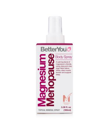 BetterYou Magnesium Menopause Body Spray Blend of Pure Magnesium Chloride Ylang-ylang and Clary Sage for Menopausal Symptoms Stress Relief and Restful Sleep 100ml