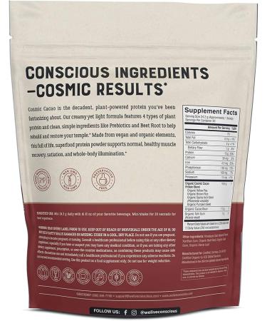 Organic Pea Protein Powder - Cosmic Cacao Chocolate Flavor | Plant-Based Vegan Protein Blend - 20 Servings, 17 oz - Live Conscious Cacao 1.07 Pound - Buy Online on GoSupps.com