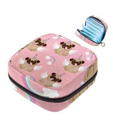 Portable women's binding-up bags menstrual cup bags feminine menstrual insert bag for teenage girls tampons for the first period cute pug rainbow pink puppy multicolored 01