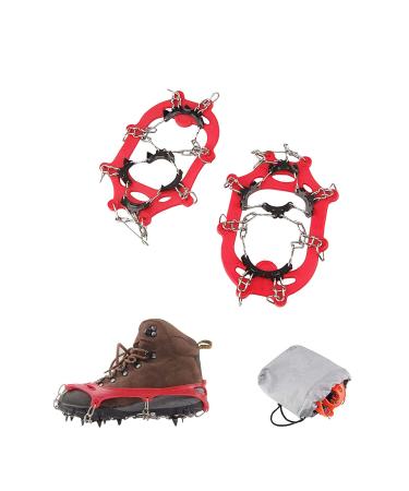 LINXGR 11 Spikes Crampons for Hiking Boots Ice Cleats Traction Anti Slip Kids Crampons Micro Hiking Camping Ice Fishing Child Shoes Snow Cleats Medium for Little/Big Kids Red
