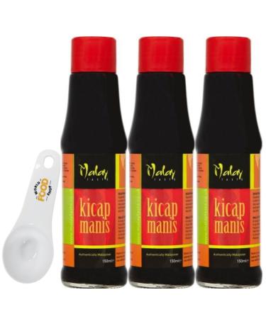 Malay Taste Kicap Manis 150ml Pack of 3 with World Food Shop Scoop - Sweet Soy Sauce Trio for Rich Flavour - Malaysian Condiment Bundle for Stir-Fries Marinades and Dipping