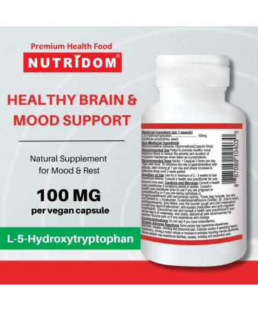 Nutridom 5-HTP 100mg 5-Hydroxy-L-tryptophan Supplement Supports Healthy Mood Balance Non-GMO Vegan Gluten-Free (60 Veggie capsules) - Buy Online on GoSupps.com