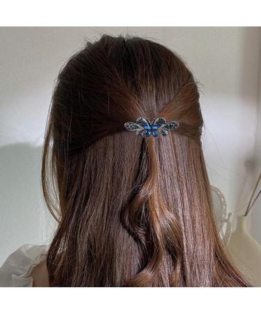 Aneneiceera Blue Crystal Wedding Hair Clip Barrette Molan Rhinestone Black Hair Barrette Clips Bling Bridal Headpieces Head Clip Headwear Crystal Bride Hair Accessories for Women and Girls(Butterfly)