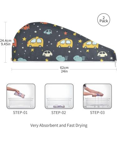 Little Stars Cars Hair Towel 2 Pack | Super Absorbent Quick Dry Hair Turbans for Women & Girls - Buy Online on GoSupps.com