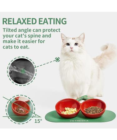 VETRESKA Non Slip Ceramic Cat Food Bowl | Tilted Feeding Bowls for Cats | Anti Vomiting Design | Wide Shallow Dish for Dogs and Puppies | Cherry - Buy Online on GoSupps.com