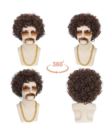 ANOGOL 5Pcs Set Afro Wig for Men - Short Brown Curly Disco Wigs for 70's & 80's Costumes - Perfect for Halloween or Cosplay Party - Buy Online on GoSupps.com