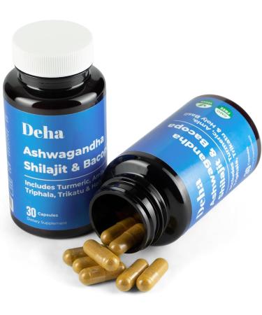Ashwagandha Shilajit Bacopa Capsules Stress Support, Cognitive Support, Digestive Health with Turmeric, Amla & Triphala GMP Certified, Non-GMO, Vegan 30 Count - Buy Online on GoSupps.com