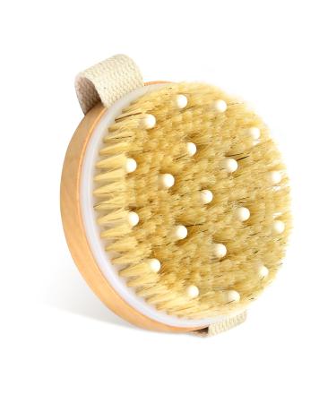 Bilione dry brush body brush natural bristles back brush massage brush peeling brush to improve blood circulation to regulate the lymph function against cellulite orbicular