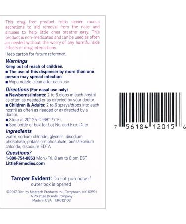 Little Remedies Saline Spray/Drops 0.5oz - Gentle Mucus Relief for Easy Breathing | Newborn Safe | Pack of 1 - Buy Online on GoSupps.com