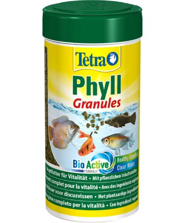 Tetra Phyll Granules - Fish feed for all herbivorous decorative fish granulate feed with vital fiber 250 ml can granules 250 ml (1 Pack)