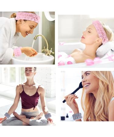 KEYRI 6 Pcs Spa Headband Wrist Washband Set - Pink Gray | Soft Elastic Bands for Face Washing, Skincare, Makeup, Bath & Shower - Women Girls Facial Headband - Buy Online on GoSupps.com