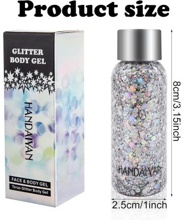 6 Bottle Glitter Set for Face & Body - Festive Makeup Gel with 3 Spoons | Christmas Masquerade & Birthday | White Gold Silver Pink Green Purple - Buy Online on GoSupps.com