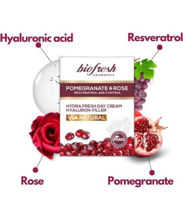 Biofresh cosmetics Via Natural hyaluronic day cream - filler with pomegranate and rose oil resveratrol anti-aging day cream 50ml - Buy Online on GoSupps.com