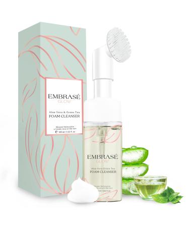 EG EMBRAS GLOW Foaming Facial Cleanser - Infused with Green Tea Aloe Vera and Cucumber - Facial Cleanser for Women & Men - Gentle for All Skin Types! - Natural Face Wash