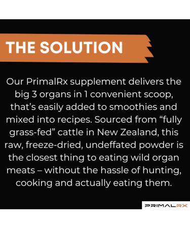 PRIMALRX Bovine Organ Powder: GrassFed Beef Organ Complex Primal Multivitamin for Women & Men (B Complex Vitamins Heme Iron Supplements Vitamin A B12 Folate Selenium and Zinc Supplements) 90g - Buy Online on GoSupps.com