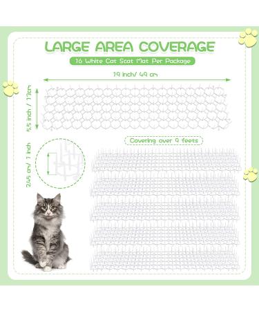 Treela 16 Pack Cat Scat Mat with Spikes - 19.25 x 5.5 Inches Square - Cat Repellent Outdoor Shock Mats for Dogs and Cats - Deterrent Furniture and Garden Barrier - White - Buy Online on GoSupps.com