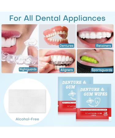 Denture Cleaner Wipes Disposable Teeth Gum Retainer Wipe Oral Care Tooth Gums Cleaning Dental Dentures Tablets Denture Adhesive Food Debris Braces Stain Odor Remover for Adults Elderly Mint 100 Pcs - Buy Online on GoSupps.com