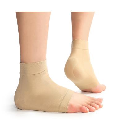 Achilles Tendon Heel Protector Compression Padded Sleeve Socks Premium Gel Heel Socks for Haglunds Bump Bursitis Tendonitis & Tenderness - 1 Pair - (Beige) - Women s 10+ Men s 9+