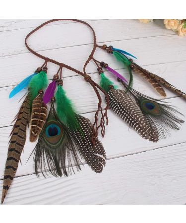 Fodattm Set of 2 Bohemian Peacock Feather Headband Headdress and Armband Hippie Headwear Headpiece Handmade Tribal Indian Fascinator Feather Hairband Hair Accessories for Girls Women Lady (C#) - Buy Online on GoSupps.com