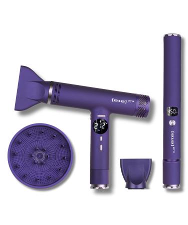 818 Pro Salon Hair Dryer and Straightener Set | 110000 RPM High Speed Ionic Ultralight XCell Blow Dryer with Diffuser | Titanium Hair Straightener and Curler 2in1 | Detachable Power Cord 9 ft Violet