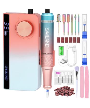 Saviland Nail Drill: Electric Nail Drill Machine 35000RPM Nail Drill Kit Professional Portable Nail File Gradient Color Nail Files and Buffers Salon Use Manicure Pedicure 03-orange Gradient Nail Drill