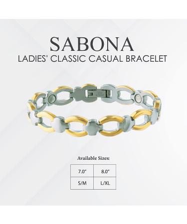 Sabona Ladies Casual Classic Magnetic Link Bracelet - Gold/Silver - Large/X-Large - 8.0 - Buy Online on GoSupps.com